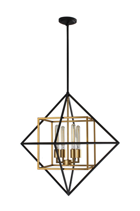Eglo USA 204683A Four Light Pendant, Antique Gold/Black