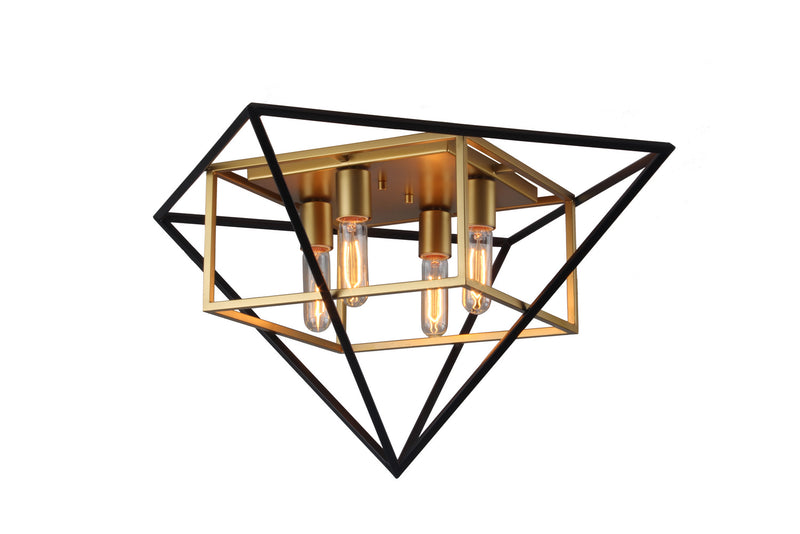 Eglo USA 204685A Four Light Ceiling Mount, Antique Gold/Black