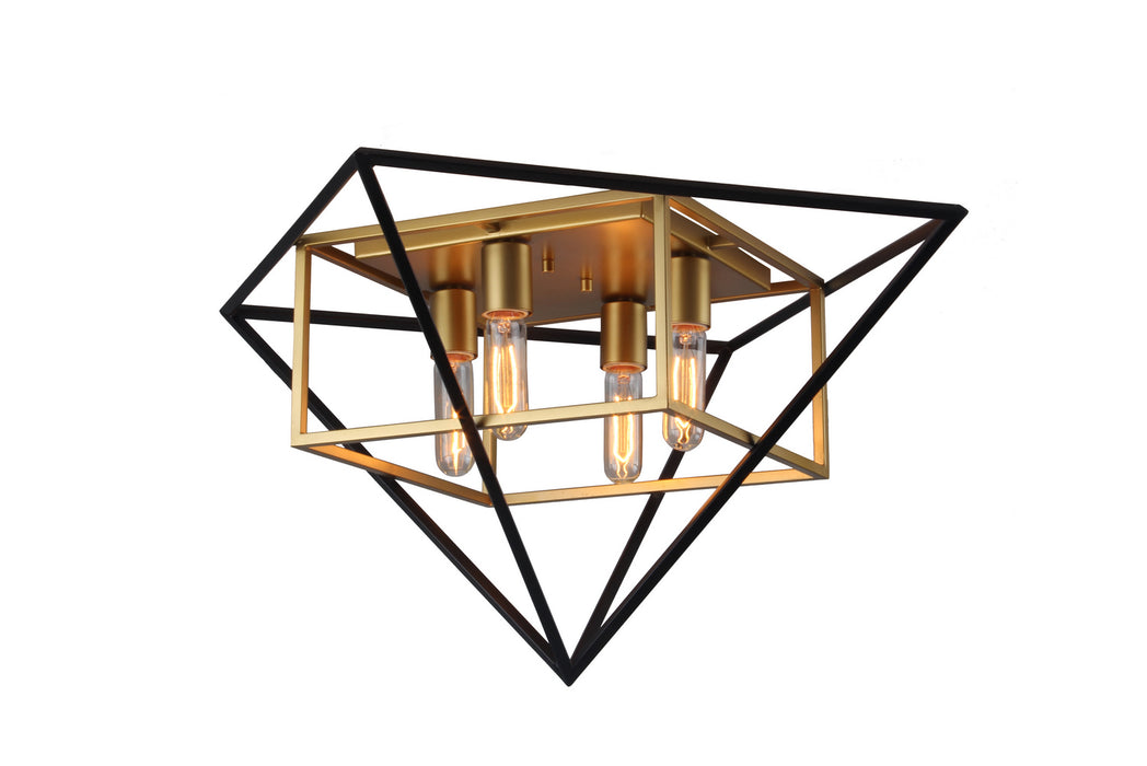 Eglo USA 204685A Four Light Ceiling Mount, Antique Gold/Black