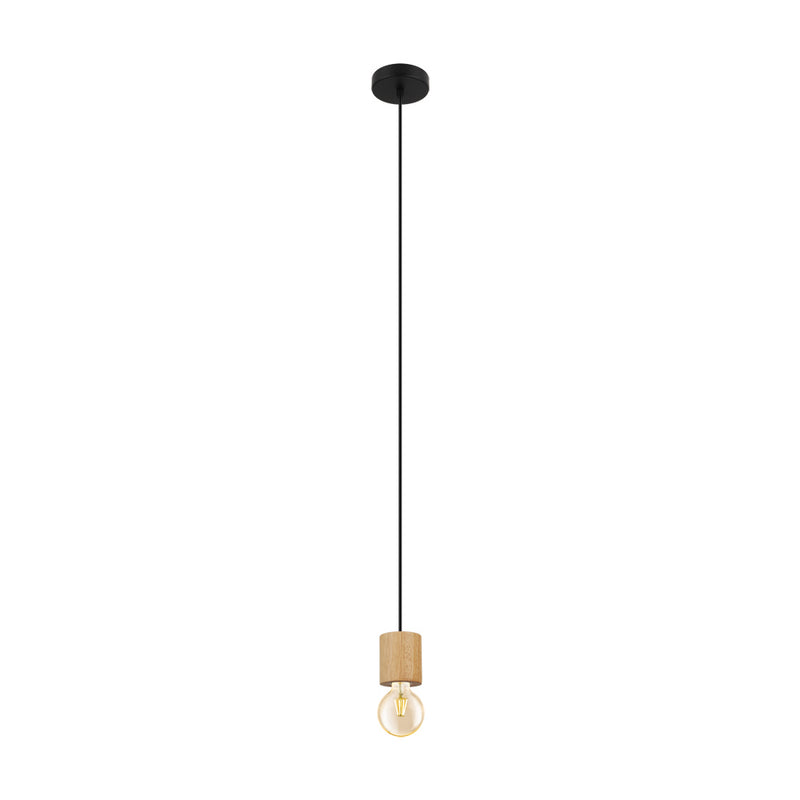 Eglo USA 99078A One Light Pendant, Black, Natural Wood