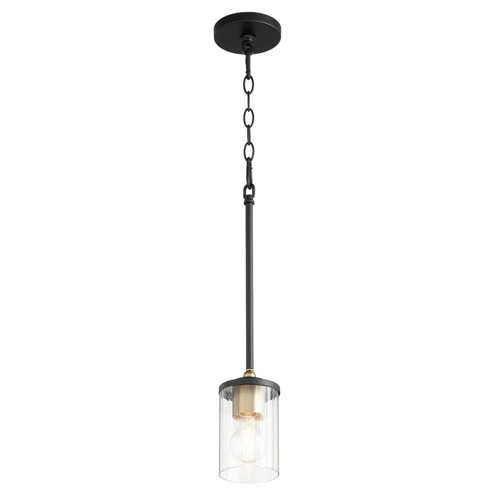 Quorum 329-6980 One Light Pendant, Textured Black w/ Aged Brass