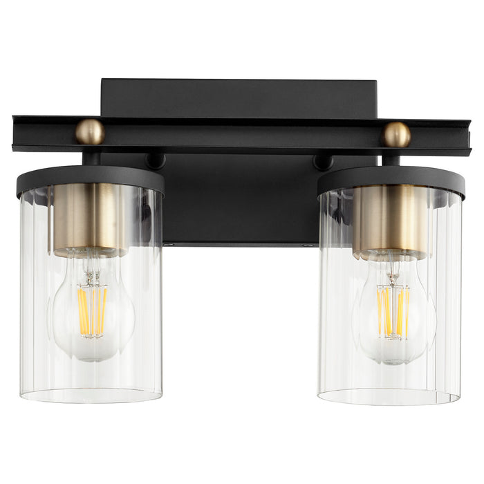 Quorum 529-2-6980 Two Light Vanity, Textured Black w/ Aged Brass