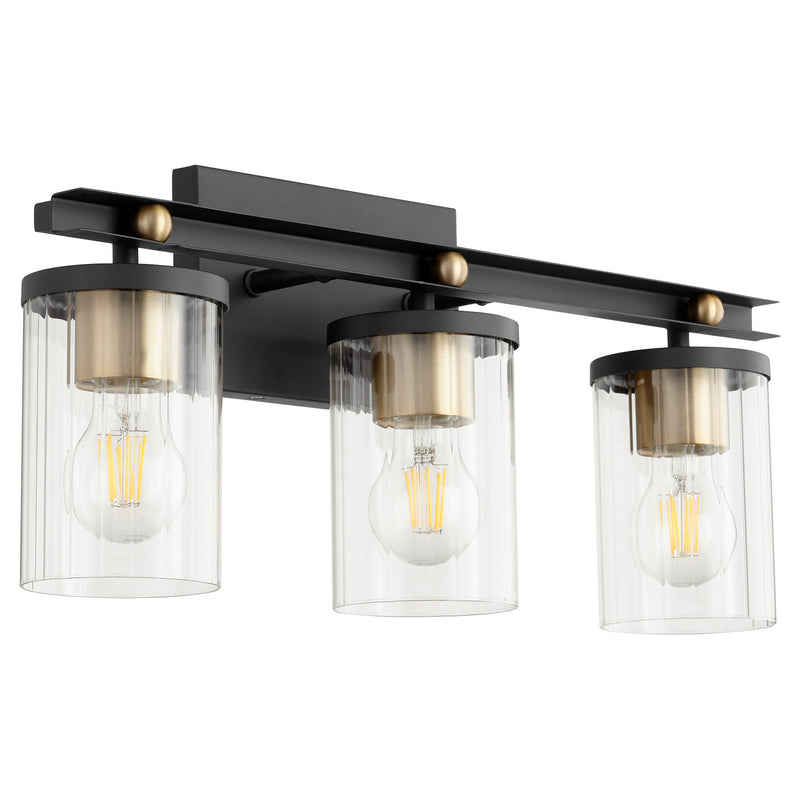 Quorum 529-3-6980 Three Light Vanity, Textured Black w/ Aged Brass