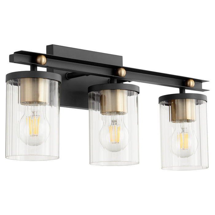 Quorum 529-3-6980 Three Light Vanity, Textured Black w/ Aged Brass