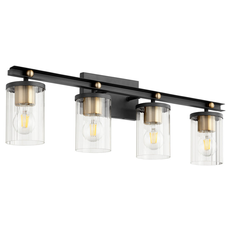 Quorum 529-4-6980 Four Light Vanity, Textured Black w/ Aged Brass
