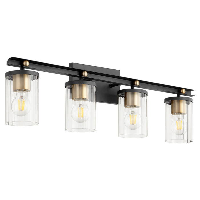 Quorum 529-4-6980 Four Light Vanity, Textured Black w/ Aged Brass