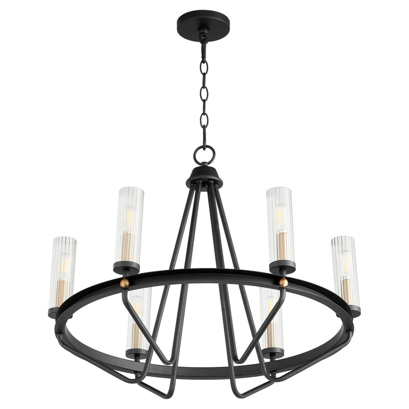Quorum 629-6-6980 Six Light Chandelier, Textured Black w/ Aged Brass