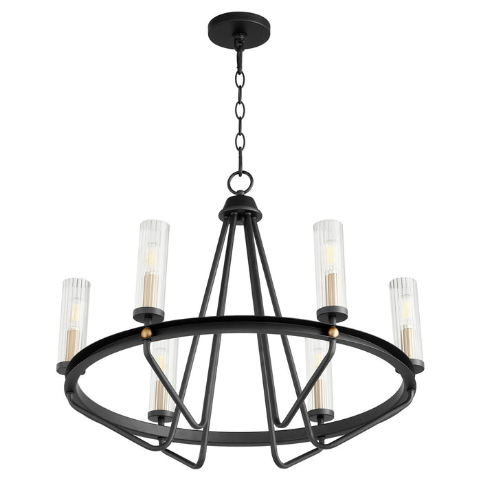 Quorum 629-6-6980 Six Light Chandelier, Textured Black w/ Aged Brass