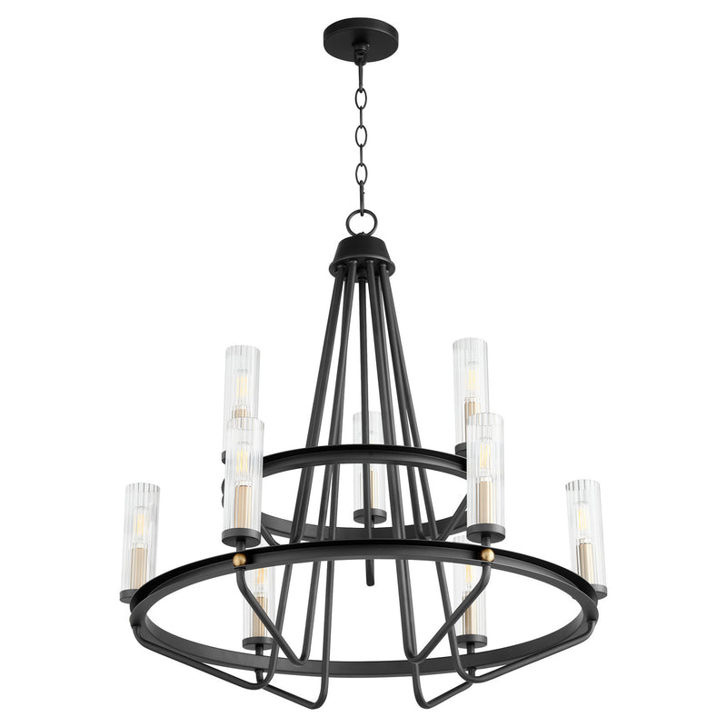 Quorum 629-96980 Nine Light Chandelier, Textured Black w/ Aged Brass