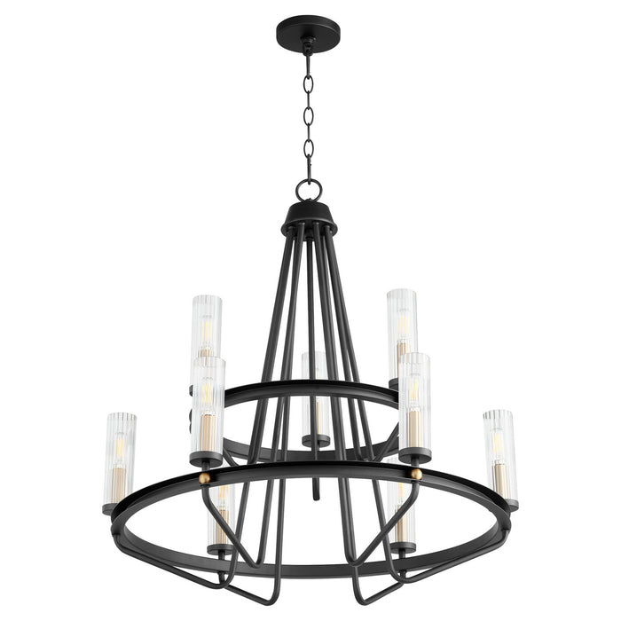 Quorum 629-96980 Nine Light Chandelier, Textured Black w/ Aged Brass