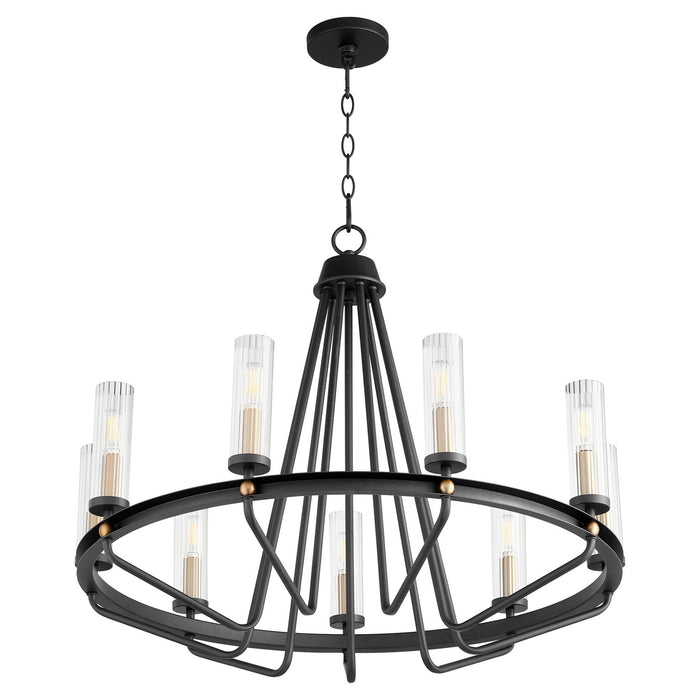 Quorum 629-9-6980 Nine Light Chandelier, Textured Black w/ Aged Brass