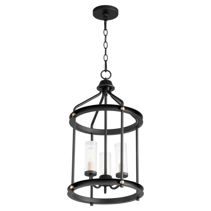 Quorum 829-3-6980 Three Light Entry Pendant, Textured Black w/ Aged Brass