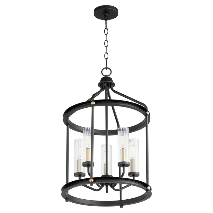 Quorum 829-5-6980 Five Light Entry Pendant, Textured Black w/ Aged Brass