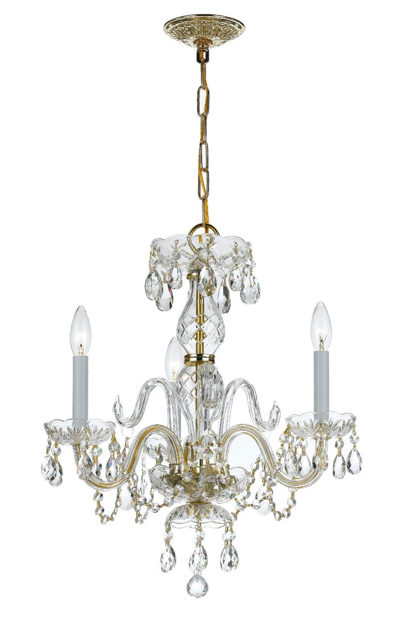 Crystorama 5044-PB-CL-I Three Light Mini Chandelier, Polished Brass