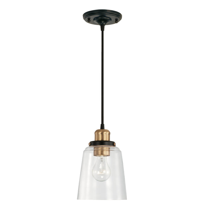 Capital Lighting 3718AB-135 One Light Pendant, Aged Brass and Black