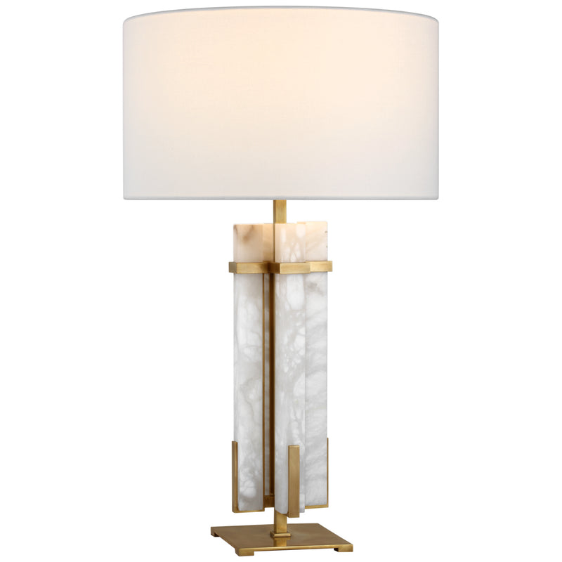 Visual Comfort Signature S 3910HAB/ALB-L LED Table Lamp, Hand-Rubbed Antique Brass and Alabaster