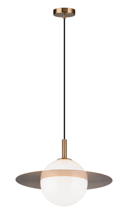 Matteo Lighting C60411AGOP One Light Pendant, Aged Gold Brass / Opal Glass