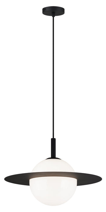 Matteo Lighting C60411BKOP One Light Pendant, Black / Opal Glass