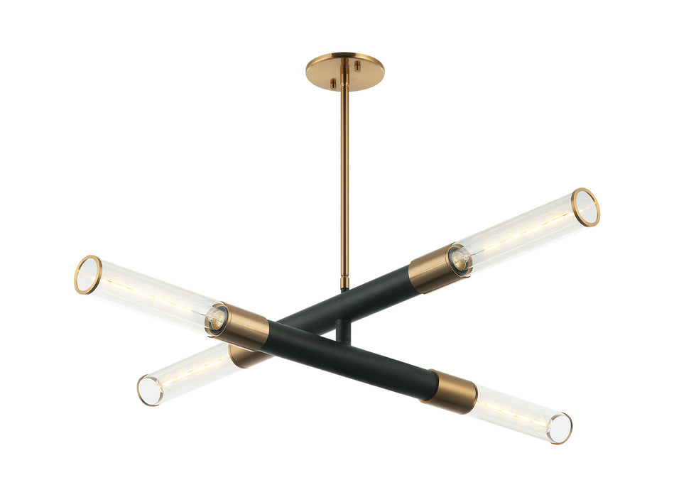 Matteo Lighting C61204MBAG Four Light Pendant, Matte Black / Aged Gold Brass