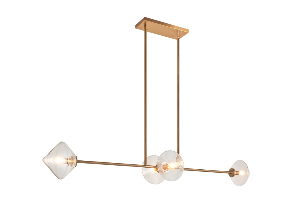 Matteo Lighting C81744AGCL Four Light Pendant, Aged Gold Brass