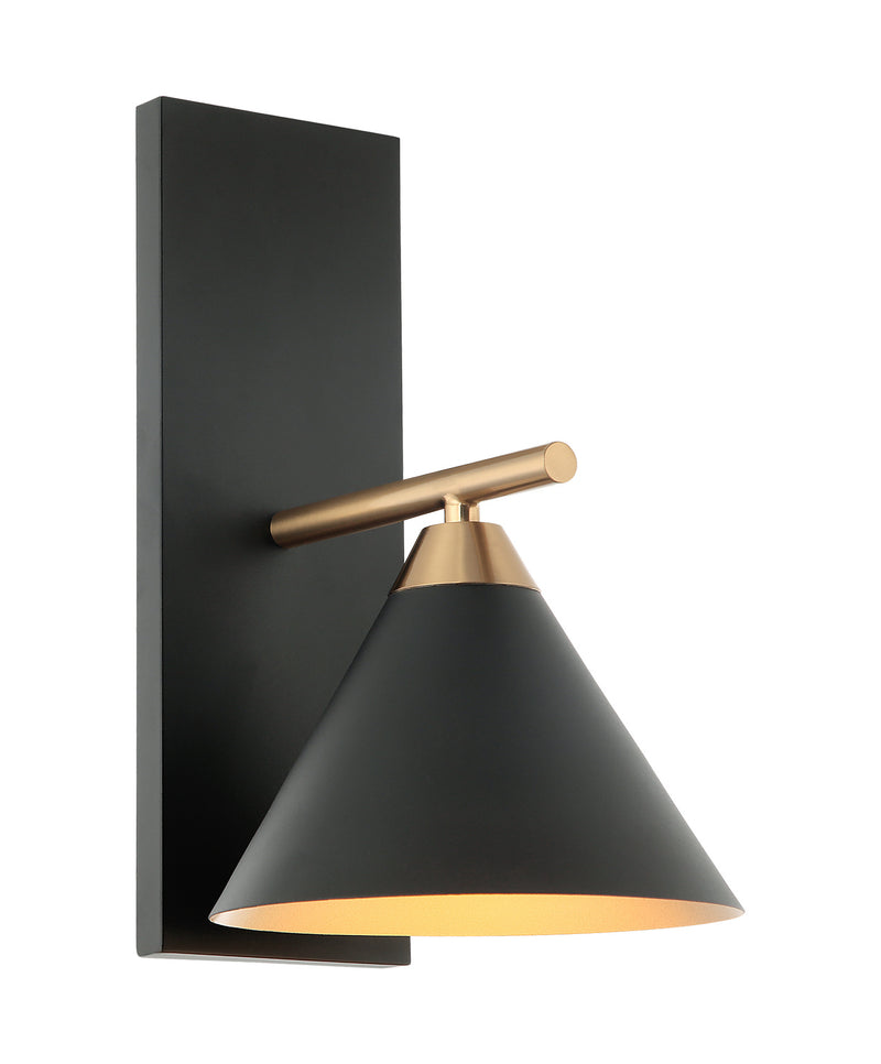 Matteo Lighting S10601MB One Light Wall Sconce, Aged Gold Brass / Matte Black