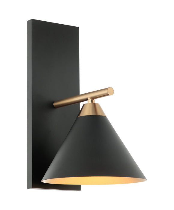 Matteo Lighting S10601MB One Light Wall Sconce, Aged Gold Brass / Matte Black