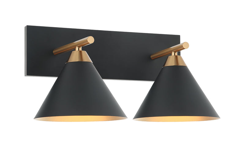 Matteo Lighting S10602MB Two Light Wall Sconce, Aged Gold Brass / Matte Black