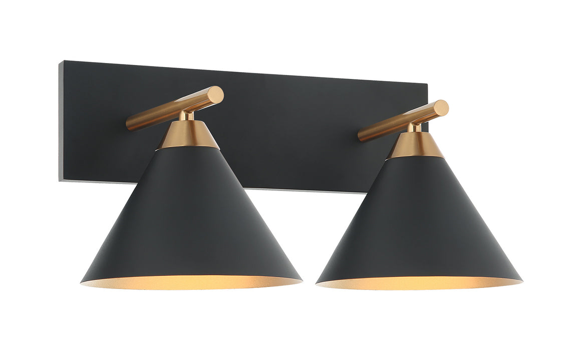 Matteo Lighting S10602MB Two Light Wall Sconce, Aged Gold Brass / Matte Black