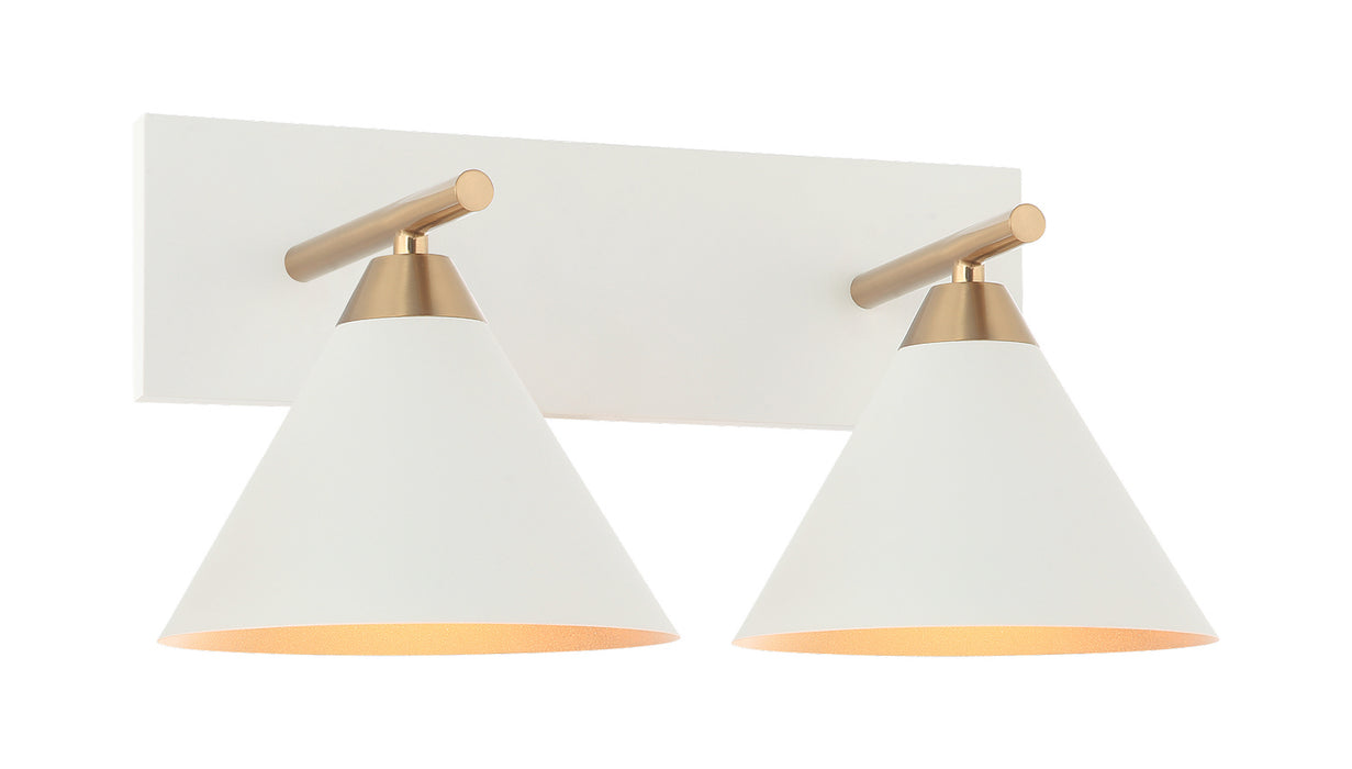 Matteo Lighting S10602WH Two Light Wall Sconce, Aged Gold Brass / White