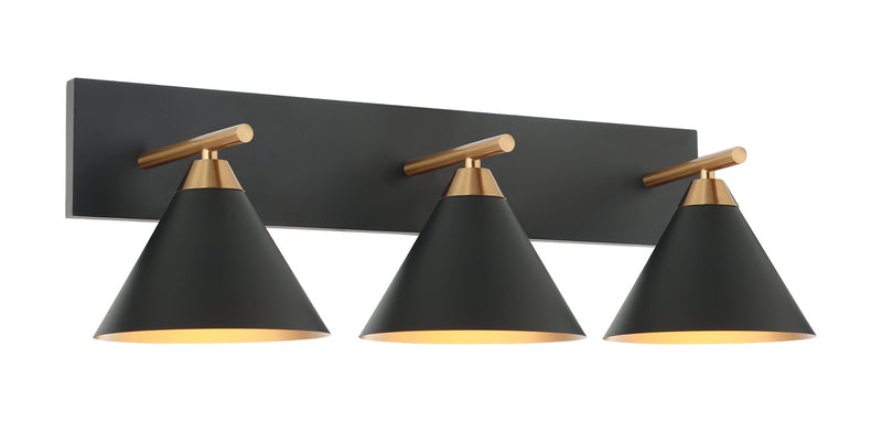 Matteo Lighting S10603MB Three Light Wall Sconce, Aged Gold Brass / Matte Black