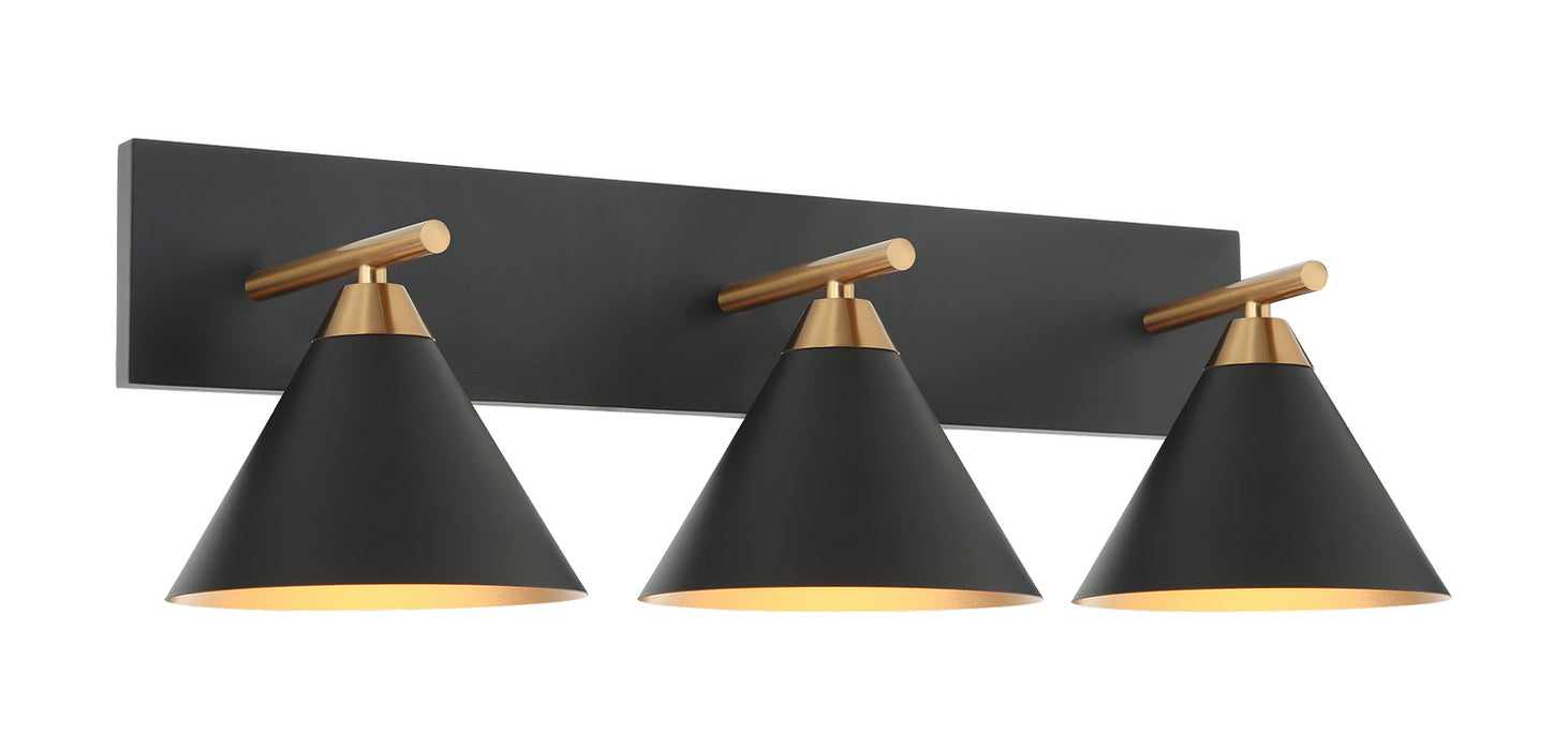 Matteo Lighting S10603MB Three Light Wall Sconce, Aged Gold Brass / Matte Black