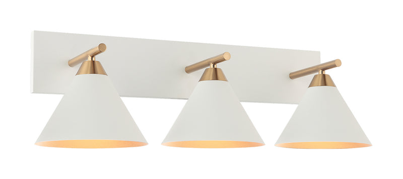 Matteo Lighting S10603WH Three Light Wall Sconce, Aged Gold Brass / White