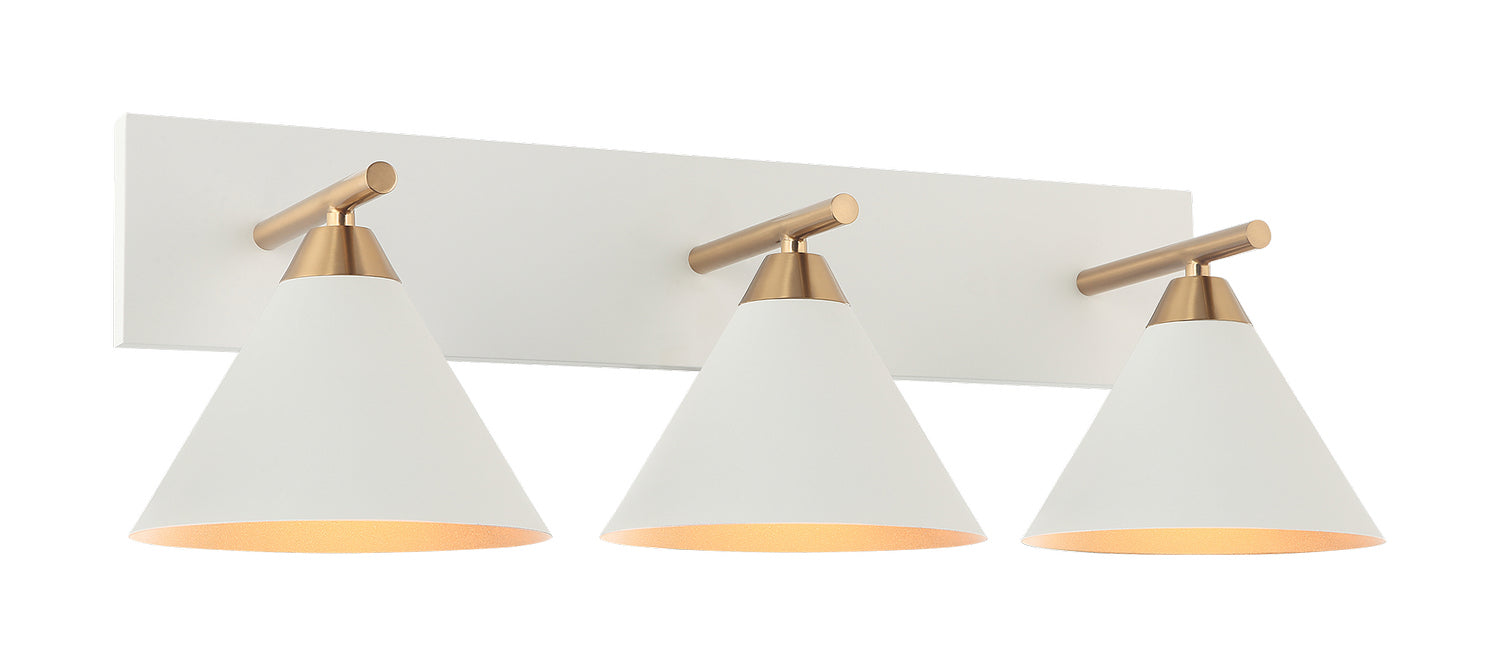 Matteo Lighting S10603WH Three Light Wall Sconce, Aged Gold Brass / White