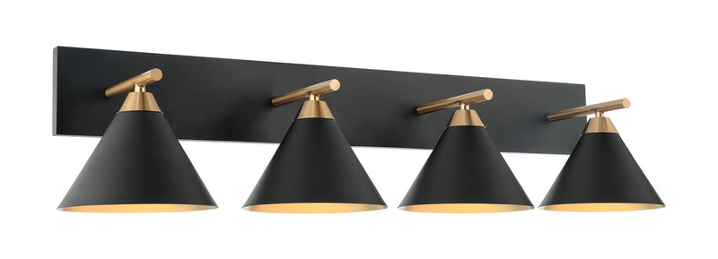 Matteo Lighting S10604MB Four Light Wall Sconce, Aged Gold Brass / Matte Black