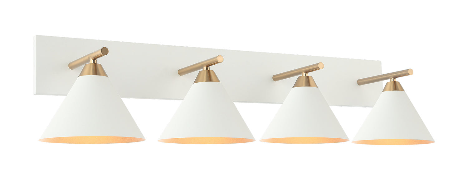 Matteo Lighting S10604WH Four Light Wall Sconce, Aged Gold Brass / White