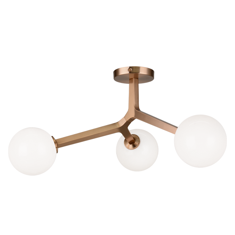 Matteo Lighting X81503AGOP Three Light Ceiling Mount, Aged Gold Brass