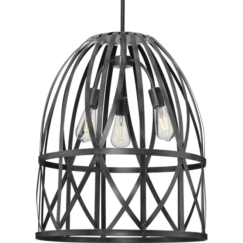 Progress Lighting P500344-187 Three Light Pendant, Cerused Black Oak