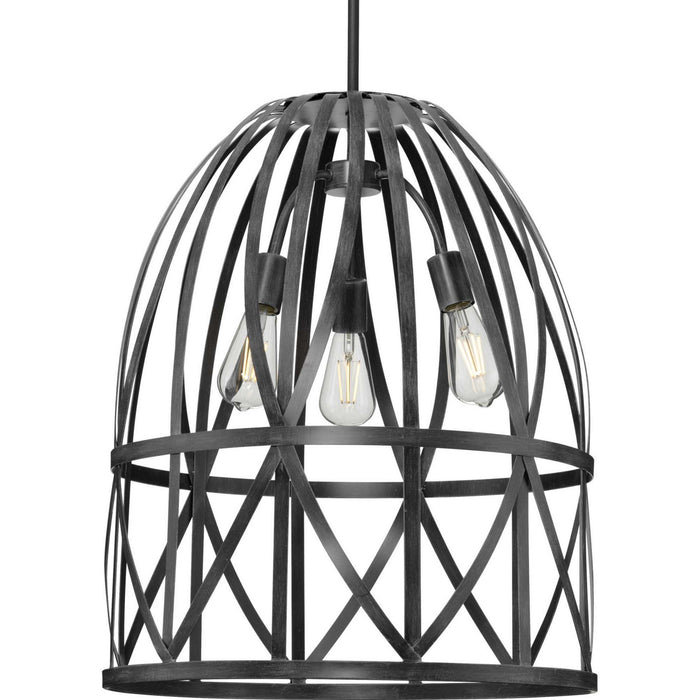 Progress Lighting P500344-187 Three Light Pendant, Cerused Black Oak