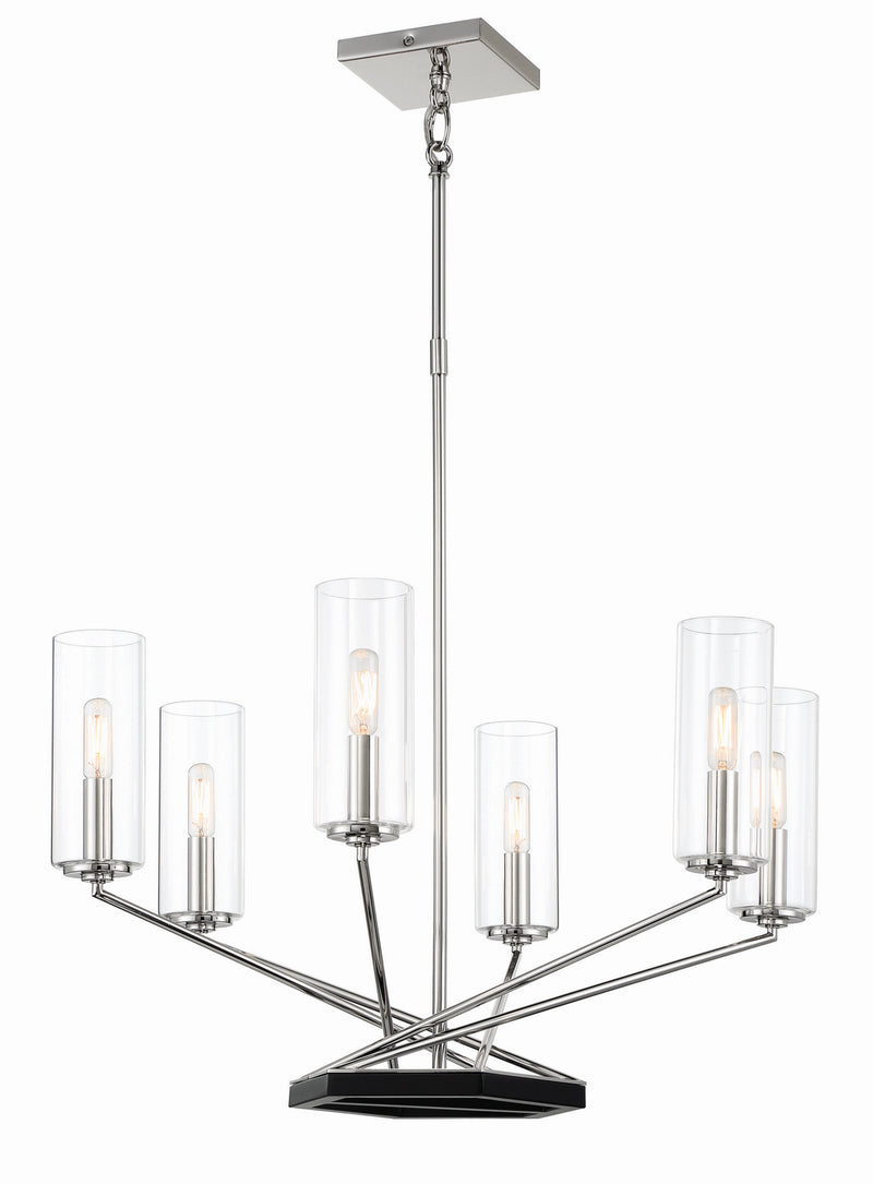 Minka-Lavery 2495-572 Six Light Chandelier, Coal W/Polished Nickel Highlig