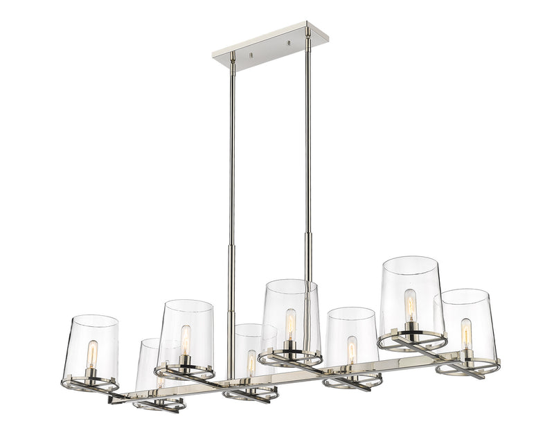 Z-Lite 3032-8L-PN Eight Light Linear Chandelier, Polished Nickel