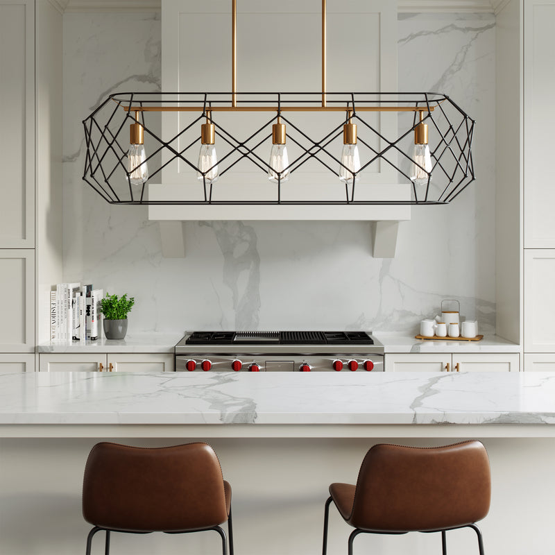 Visual Comfort Studio 6634105-848 Five Light Linear Chandelier, Satin Brass