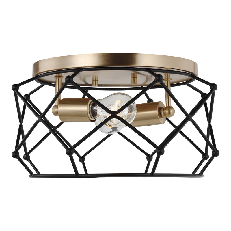 Visual Comfort Studio 7534102-848 Two Light Flush Mount, Satin Brass