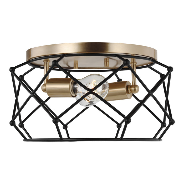 Visual Comfort Studio 7534102-848 Two Light Flush Mount, Satin Brass