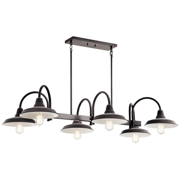 Kichler 52408WZC Six Light Linear Chandelier, Weathered Zinc