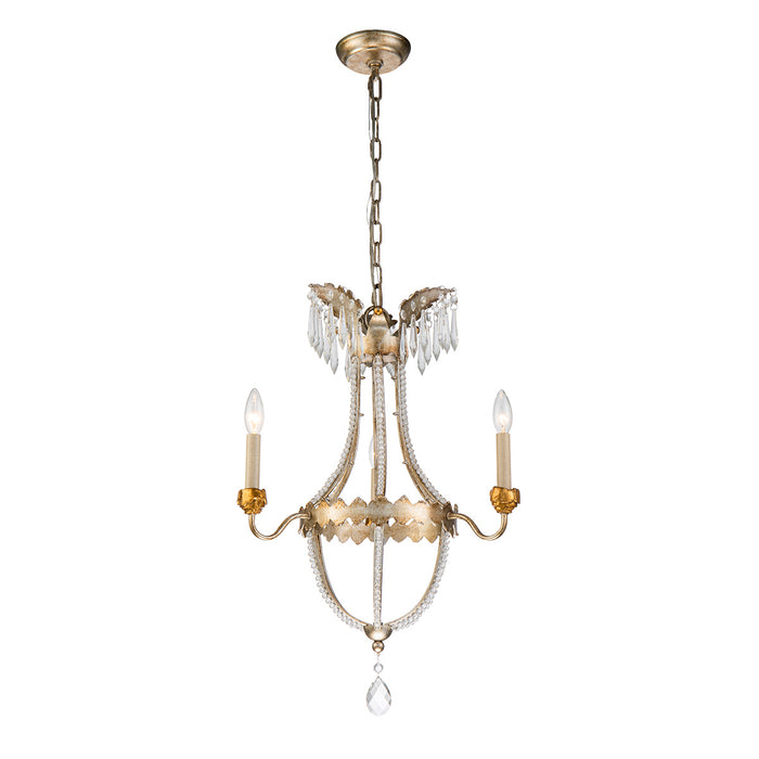 Lucas + McKearn CH1035-3 Three Light Mini Chandelier, Distressed Silver/Gold