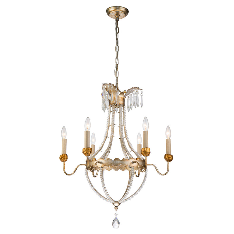 Lucas + McKearn CH1035-6 Six Light Chandelier, Distressed Silver/Gold