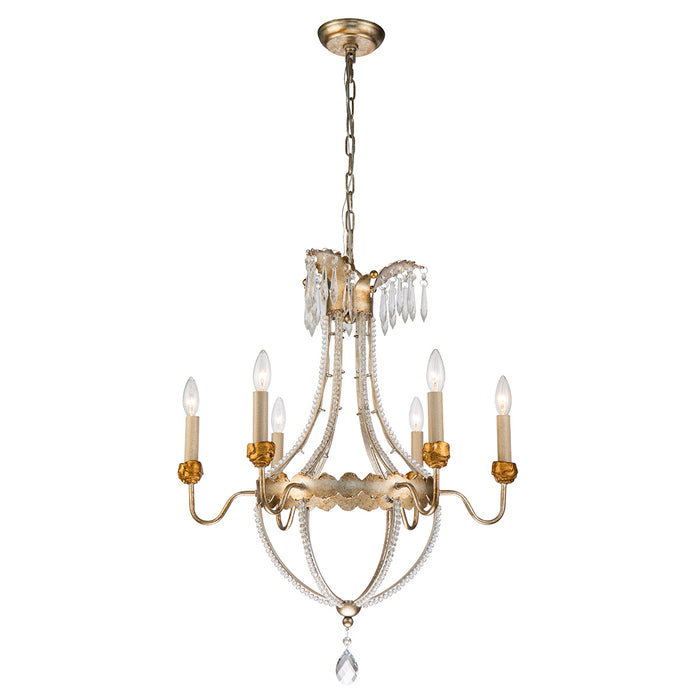 Lucas + McKearn CH1035-6 Six Light Chandelier, Distressed Silver/Gold