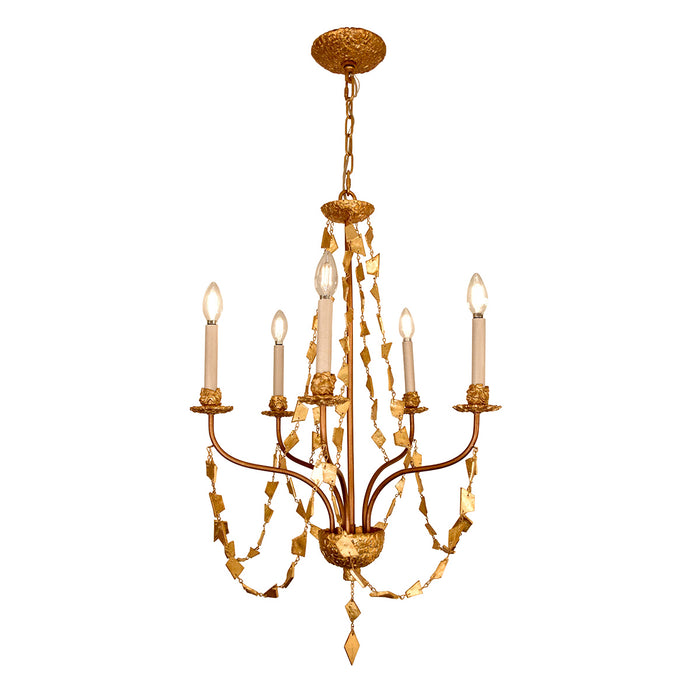 Lucas + McKearn CH1158-5 Five Light Chandelier, Antique Gold