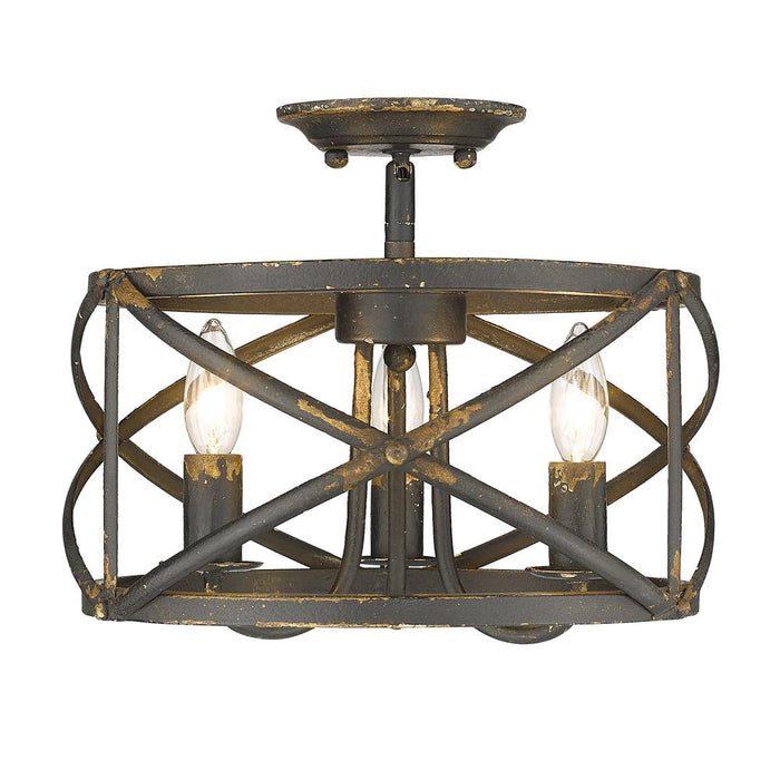 Golden 0890-SF ABI Three Light Semi-Flush Mount, Antique Black Iron