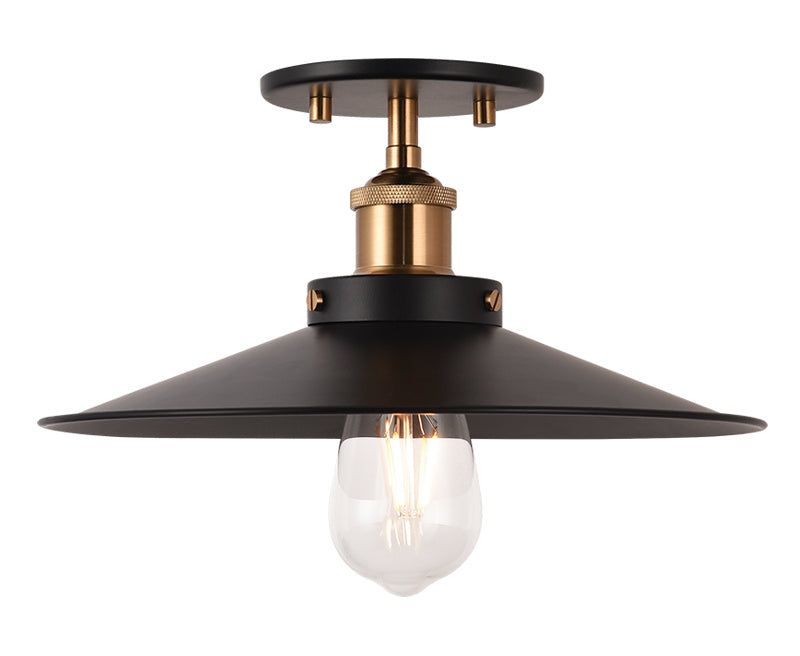 Matteo Lighting X46112AGBK One Light Flush Mount, Aged Gold Brass